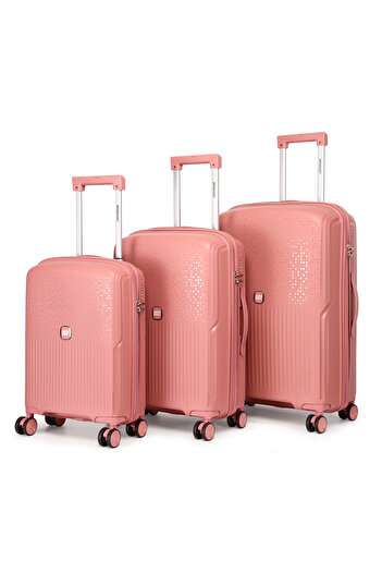 BRITISH TOURISTER 3 Piece Polypropylene Hard Side Spinner Luggage Trolley Set 20/24/28 Inch - Rose Gold