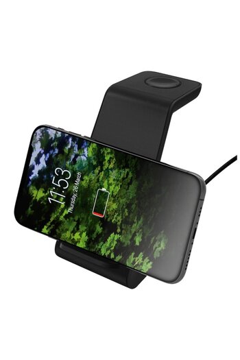 DELTACO Wireless Charger 3in1 Fast Charge 15W Deltaco, for iPhone, AppleWatch, and AirPods, USB-C, LED, Blac