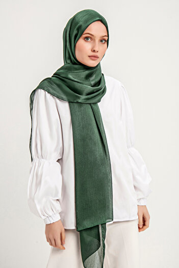 Şaless Hijab Women's Janjan-Janjan Crinkle Evening Dress Shawl- Forest Green - 70X190Cm