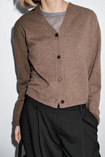 Massimo Dutti Yün karışımlı V yaka triko hırka