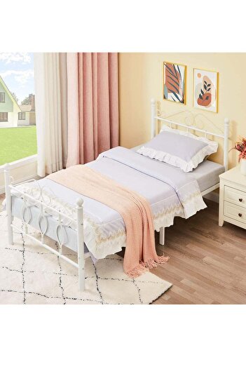 Crestj Elegant Metal Bed, Single Size, White || 190 cm * 90 cm