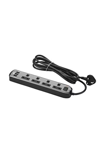 Green Home Power Extension Cord 4 Sockets with 2 USB & 1 Type-C, 3M Grey