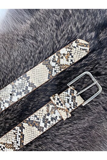 ASLIHAN KEMER Silver Buckle Snake Patterned Women's Waist Belt