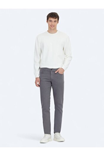 Kip Anthracite Woven Slim Fit Casual Cotton Blended Trousers