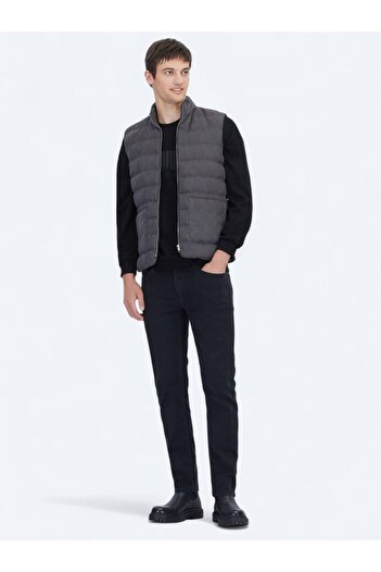 Kip Gray Regular Fit Stand Collar Casual Woven Sports Vest