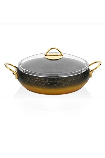 LAVONNI 28 cm Granite Casserole Flat Rice Pot Gold