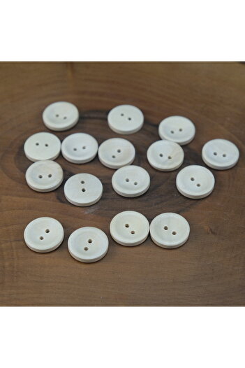 Prestij Boncuk Wooden Round Button 22 mm 10 Pieces Natural Unvarnished Decorative Button
