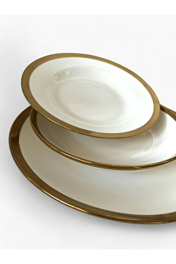 portelak 18-piece porcelain plate set for 6 people with gold edges