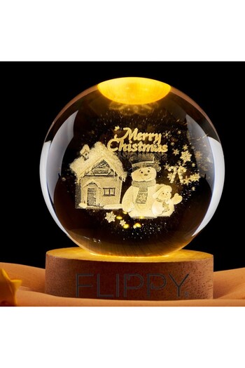 dalip LED Decorative Lamp, Flippy, with 6cm Crystal Ball, Merry Christmas 3D Model, USB Powered, Wooden Ba
