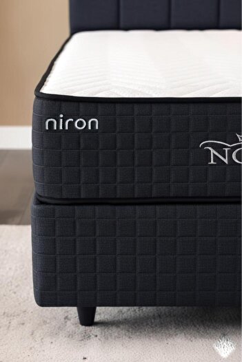 Niron Nova Yatak Tek Kişilik Lüks Yatak - 25 cm Paket Yaylı Ortopedik, Orta Sert, Antrasit, Pamuklu Kumaş
