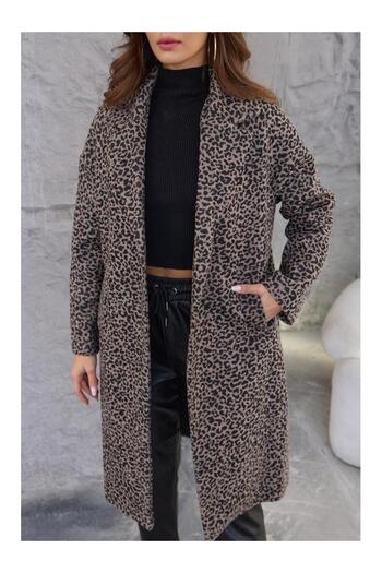 Stil Sepeti Women's Brown Leopard Patterned Lined Cashmere Coat Tl-1000462130