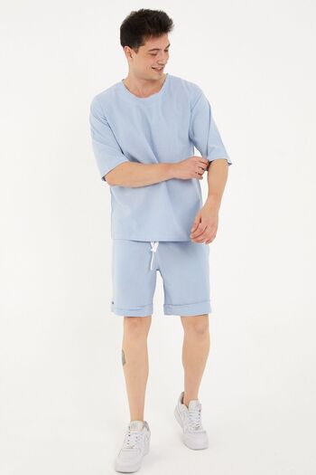 RELAXL Set of 2 100% Cotton Şile Cloth T-Shirt and Shorts Baby Blue
