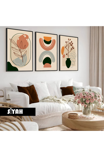Harikabirev Children's Room Living Room-Minimalist Modern Bohemian Cream Plant Detail | Wooden Framed 3-Piece Mdf Ahmdf