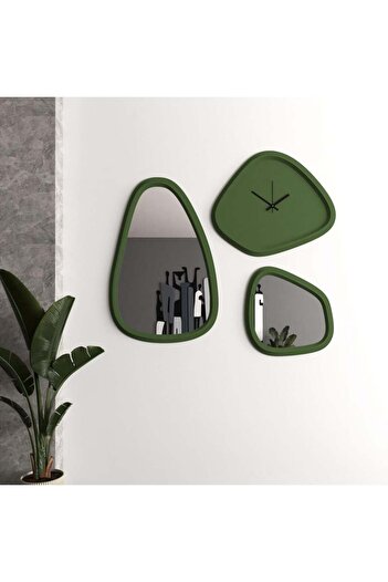 Marktna Wooden decorative clock with two mirrors