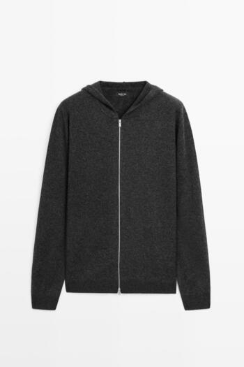 Massimo Dutti Kapüşonlu fermuarlı triko hırka