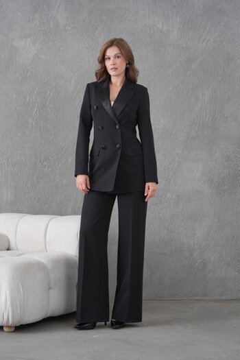 nodilife 6 Button Double Breasted Jacket Women's Suit Black