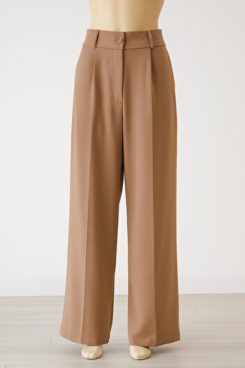 BELİZZİA Women's Mink High Waist Elastic Palazzo Pants
