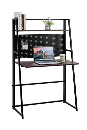 Lawazim Folding Table 85x42x138cm - 2 Tier Desk with Shelf Pegboard and Iron Frame