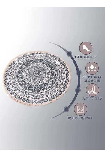 Bukela Round Carpet, Area Rug, Circle Bohemian Style Rug, Fringed Rug, 95 Cm