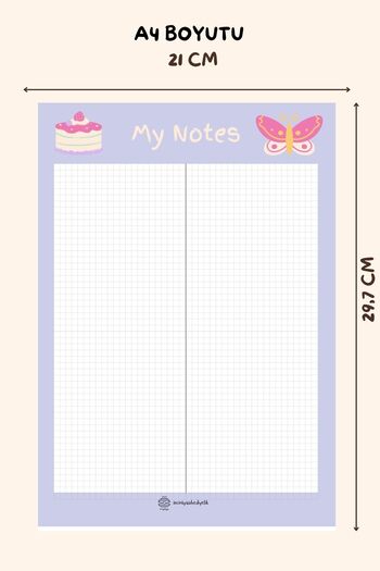 İnci Rüyası Hediyelik Pasta & Butterfly Themed Checkered A4 Notepad, Notebook, Memo Pad, Notes, Planner