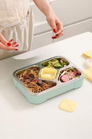 Weather Forecast 304 Steel 1020 ml 4 Compartment Student Office Food Container Lunch Box Mt181Ys