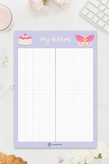 İnci Rüyası Hediyelik Pasta & Butterfly Themed Checkered A4 Notepad, Notebook, Memo Pad, Notes, Planner