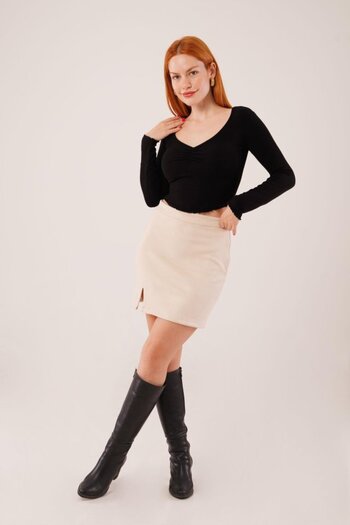 BY ELİZE Gl00My Stylish Wide Collar Black Body Blouse