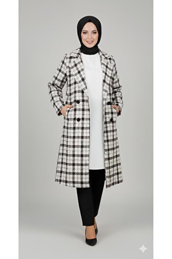 STİLZERAFET Double-Breasted Collar Plaid Coat