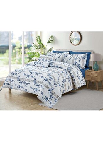Crestj Anzone Summer Double Bedspread 7 Pieces || Blue Floral