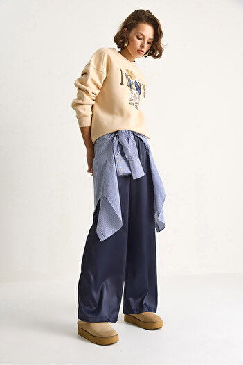 Bianco Lucci Women's High Waist Elastic Waistband Satin Wide Leg Pants 4027 60284074