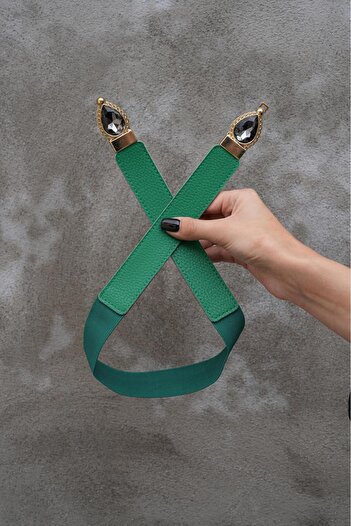 MODAM HİFA Pear Stone Elastic Women's Belt Dress Belt Shirt Belt Coat Belt Stone Belt Pants