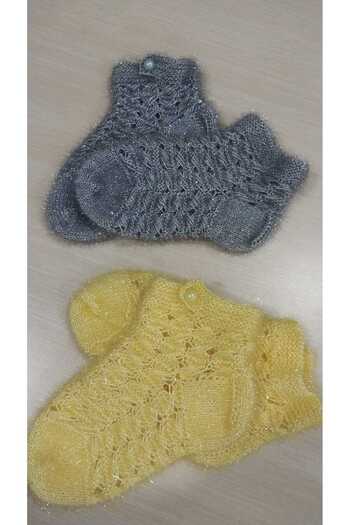 Papatyam 2 Pieces of Hand-Knitted Glitter Thread Booties / Handmade Booties / Dowry Booties / Knitted / Home Booties / Handmade Socks