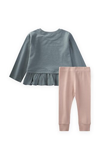 Cigit Rabbit Printed Skirt with Ruffled Leggings Set, Ages 1-6, Green