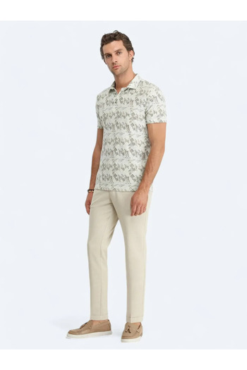 Kip Menswear Printed Polo Neck Cotton Blend T-Shirt Khaki Tsh-1342