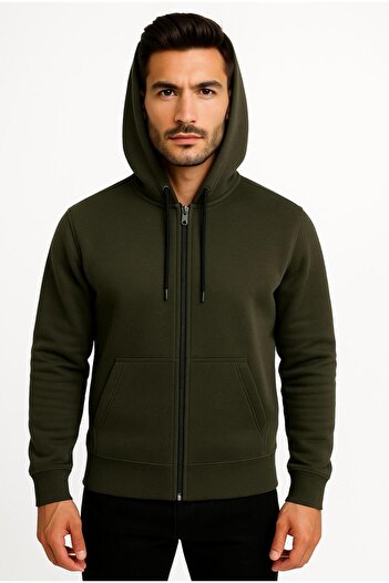 AXXEL Men's Khaki Zippered Hooded Sweatshirt-W590