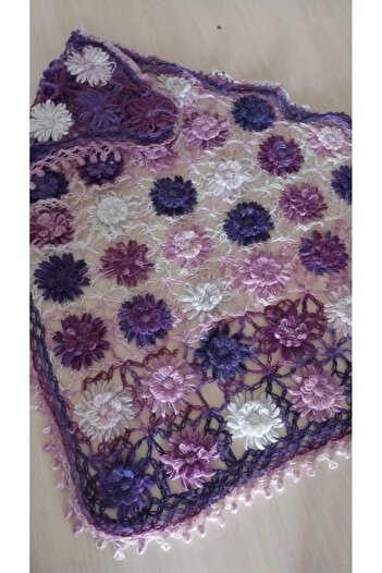 Papatyam Hand Knitted Dowry Shawl Crochet Triangle Shawl/ Bridal Shawl/ Knitted Shawl/Handmade Shawl/ Knitted/Crochet Embroidered/Made from Alize Yarn