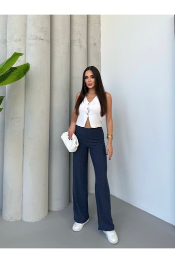 Ozy Fashion Navy Blue Seasonal Escobar Fabric Trousers