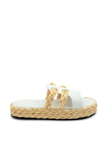 LamintaGlobal Frida White Straw Striped Women's Slippers