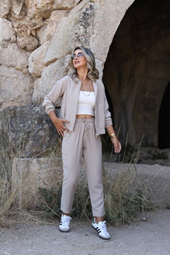 bytugcekaya Stone zipper jacket pants set