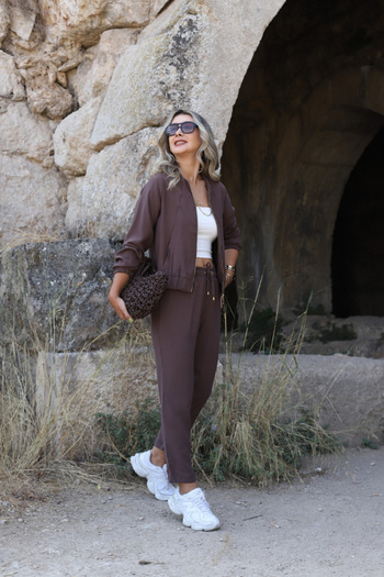 bytugcekaya Σετ παντελόνι με φερμουάρ καφέ