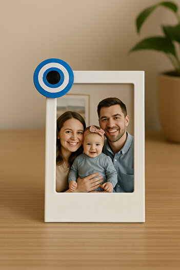 Root Made Nazar Boncuk Detaylı Minimalist İnstax Fotoğraf Çerçevesi Vesikalık Bebek, Aile, Düğün Çerçevesi