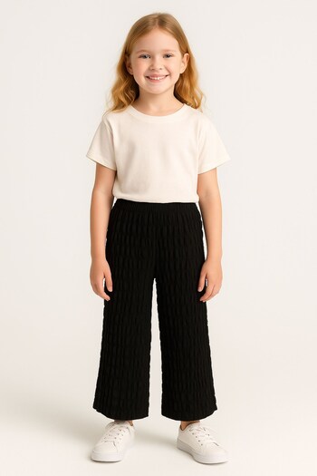 Kübra Tekstil Girl's Black Elastic Waist Wrinkled Fabric Comfortable Cut Trousers - Girl's Trousers