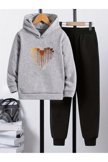 uyguntarz Melting Hearts Printed Oversize Children's Sweatshirt Tracksuit Set