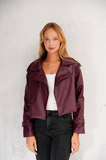 KOCCI Jachetă din piele pentru femei, oversize, crop, premium, sezon nou