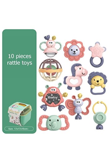 HIPOP 11pcs Baby Rattle & Teething Toy Set | Sensory Educational Toys for Infants 0–24 Months