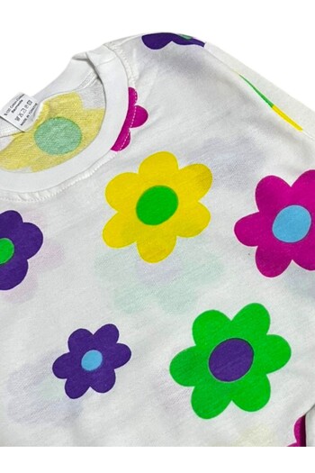 Fil Kids Girls' Cotton Fabric White Color Flowers Pattern Long Sleeve Winter Pajamas Set