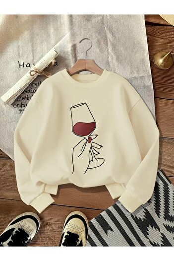 FUFLUNS Kadeh Printed Oversize Unisex Women/Men Crop Neck Sweatshirt