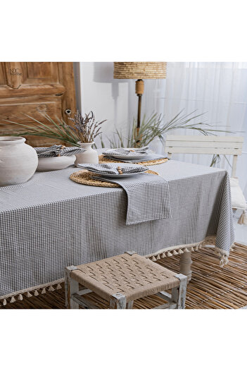 NDC HOME Gray Piti Square Tablecloth with 6 Napkins