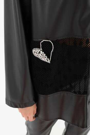 Soul Women's Faux Leather Mesh and Heart Stone Detailed Shirt 31971