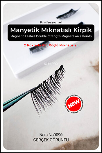 GXMPRO Manyetik Mıknatıslı Kirpik (Eyeliner Hediyeli) - Magnetic Lashes Double Strength Magnets on 2 Points